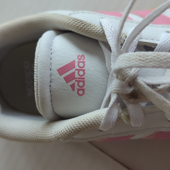 Adidas VL Court 3.0 Skateboard Lace-Up Leather Sneakers Big Girl 5 White Pink - Picture 10 of 16